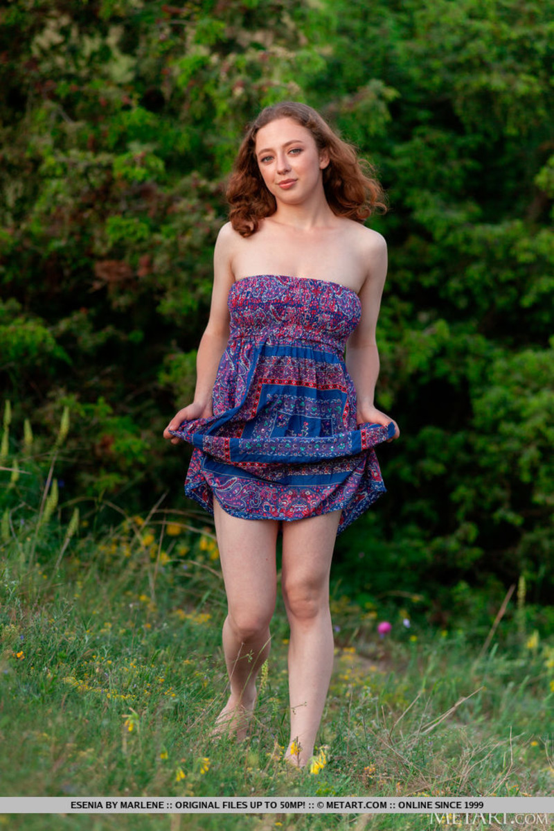 Busty Redhead Chick Posing Outdoors-16